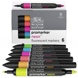 Lot de 6 marqueurs alcool pointe fine et large - Winsor & Newton - Couleurs assorties - Promaker Neon