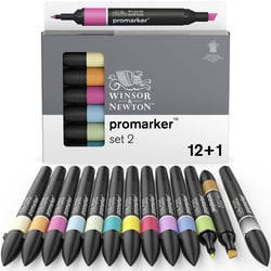 Lot de 12+1 marqueurs alcool à double pointe ProMarker Winsor & Newton