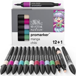 Lot de 12 marqueurs alcool Promarker + 1 blender -  Lot Manga Chibi - Winsor & Newton