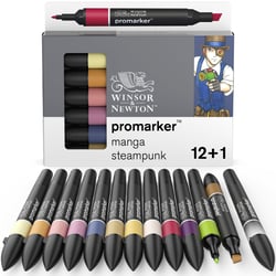 Lot de 12 marqueurs alcool Promarker + 1 blender - Lot Manga Steampunk - Winsor & Newton
