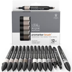 Lot de 12 marqueurs alcool BrushMarker - Winsor & Newton - Tons gris