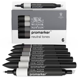 Lot de 6 marqueurs alcool à double pointe ProMarker Winsor & Newton - Tons neutres