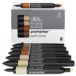 Lot de 6 marqueurs alcool à double pointe - tons Terre - ProMarker - large/fin - Winsor & Newton