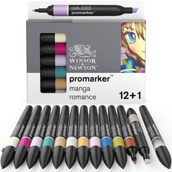 Lot de 12 marqueurs alcool + 1 blender - Promarker - Manga romance