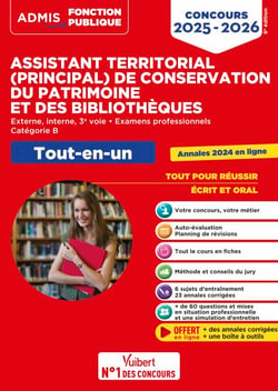Concours Assistant territorial et Assistant principal de conservation du patrimoine et des bibliothèques - Catégorie B - Tout-en-un - Concours externe, interne et 3e voie - Examens professionnels - 2025-2026