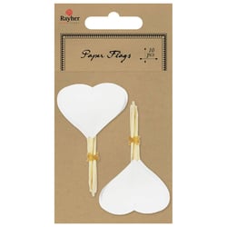 10 Cœurs Blancs montés sur Piques - 8 cm - Rayher