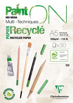 Bloc dessin multi techniques en papier recyclé - 30 feuilles - A5 - Paint On