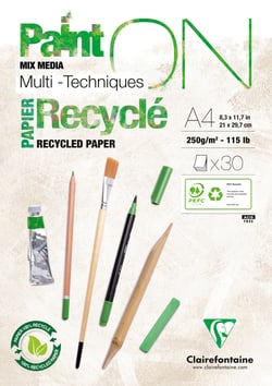 Bloc dessin A4 - 30 feuilles - papier blanc - 100% recyclé - PaintON