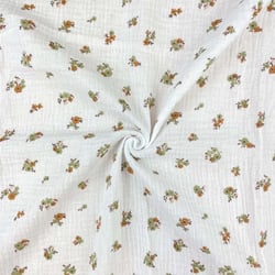 Coupon de tissu en double gaze Domotex - Imprimé - Coton - Blanc/camel - 100 x 130 cm