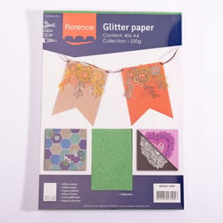 Papier pailleté A4 20x2feuilles 250g assortiment -Florence - 