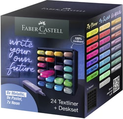 Coffret 16 surligneurs Textliner + présentoir de bureau - Faber-Castell - Metallic, Pastel, Neon