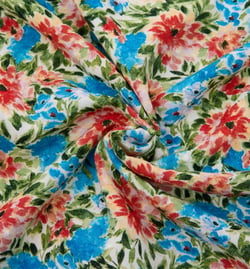 Coupon Tissu Promod Couture - Dobby Viscose - Fleurs fond écru - 3m x 130 cm