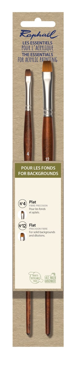 Lot de 2 pinceaux Raphaël - Acrylique - Poils synthétiques - N°4 et n°12