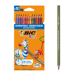 Lot de 12 crayons de couleur - BIC Kids - Couleurs assorties - Evolution Stripes