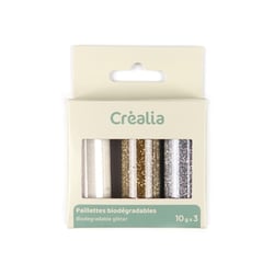 Paillettes biodégradables - Dorées, argentées, blanches - 10g x3
