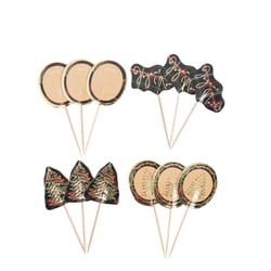 Lot de 12 pics « Joyeux Noël » Scottish Christmas - Papier kraft - Tartan rouge, vert et or