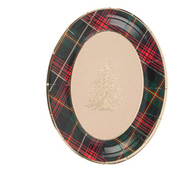 Lot de 8 assiettes Scottish Christmas - Carton - Tartan rouge, vert anglais et or - 25,5 x 19,5 cm