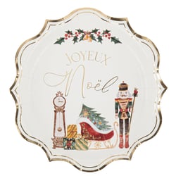 Lot de 8 assiettes « Joyeux Noël » Christmas Story - Carton - Crème, Vert et Or - Ø22,5cm
