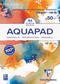 Bloc Aquarelle Clairefontaine - Goldline aquapad - A4 21 x 29,7 cm - Papier 300 g/m² - 50 feuilles