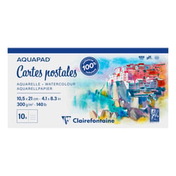Bloc Aquarelle Clairefontaine - Cartes postales Aquapad - 10,5 x 21cm - Papier 300 g/m² - 10 feuilles