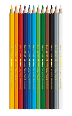 Lot de 12 crayons de couleur aquarellables - Caran d'Ache - Couleurs assorties - Swisscolor