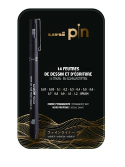 Boîte de 14 feutres techniques Uni Pin - Noir profond - Fine line