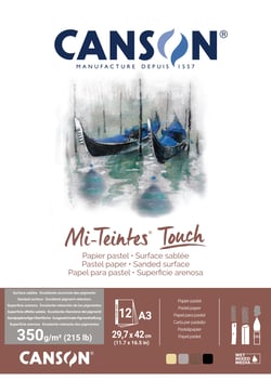 Bloc de 12 Feuilles Mi-Teintes Touch A3 335gr - 6 Couleurs Assorties 