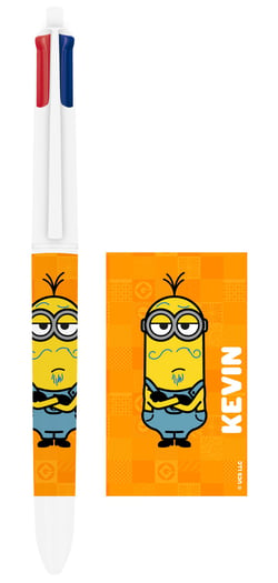 Stylo bille 4 couleurs BIC - Minions orange - Noir, bleu, vert, rouge - Pointe moyenne