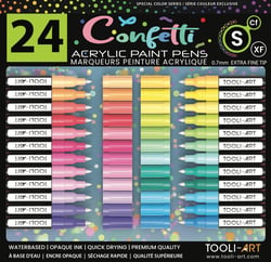 Lot de 24 marqueurs à peinture acrylique Tooli-Art - Pointe extra-fine 07 mm - Couleurs vives - Confetti