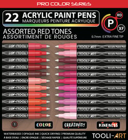 Lot de 22 marqueurs à peinture acrylique Tooli-Art - Pointe extra-fine 07 mm - Rouge