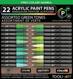 Lot de 22 marqueurs à peinture acrylique Tooli-Art - Pointe extra-fine 07 mm - Vert