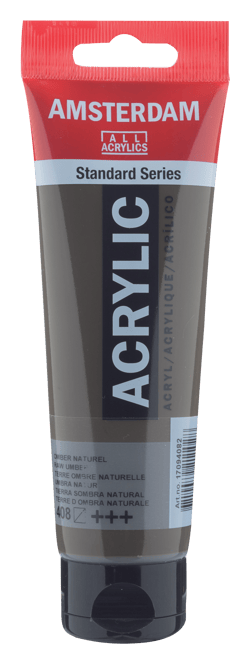 Tube 120 ml de peinture acrylique Amsterdam Standard Series - Terre d'ombre brute 408 - Semi-transparent