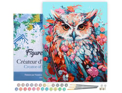 Peinture au numéro Figured'Art - Hibou coloré en fleurs - 40 x 50 cm