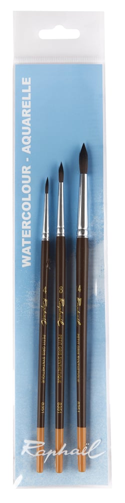 Lot de 3 pinceaux Raphaël - aquarelle - poils synthétiques - n°4/8/14
