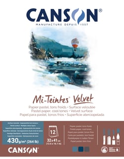 Bloc collé petit côté Canson - Mi-Teintes® Velvet - tons froids - A3 32 x 41 cm - 430g/m²