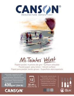 Bloc collé petit côté Canson - Mi-Teintes® Velvet - nuances de gris - A3 32 x 41 cm - 430g/m²