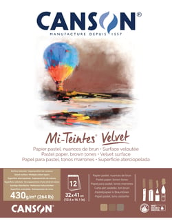Bloc collé petit côté Canson - Mi-Teintes® Velvet - nuances de brun - A3 32 x 41 cm - 430g/m²