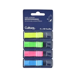 Index adhésifs repositionnables - 4 couleurs - 12 x 44 mm - 160 pièces - Cultura