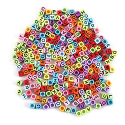 Perles alphabets carrées - 0,6 x 0,6 cm - Multicolores - Créalia