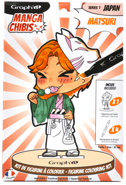 Kit de figurine à colorier Graph'it - Manga chibis Matsuri - inclus 4 marqueurs à alcool GRAPH’IT
