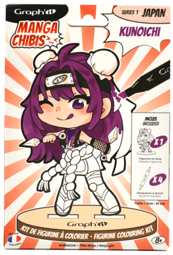 Kit de figurine à colorier Graph'it - Manga chibis Kunoichi - inclus 4 marqueurs à alcool GRAPH’IT