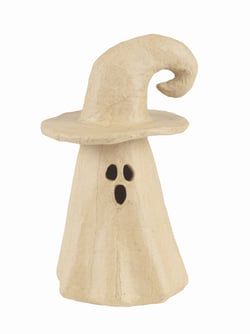 Support à décorer Décopatch - Bougeoir fantôme avec chapeau Halloween - 9 x 8 x 14 cm - Papier mâché