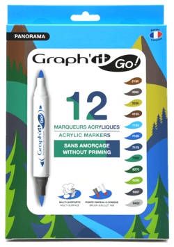 Lot de 12 marqueurs acryliques pointe double  - Graph’it Go  - Panorama