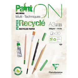 Bloc multi-techniques Clairefontaine - Paint'On - 30 feuilles de papier recyclé - Blanc - A3 - 250 g/m²