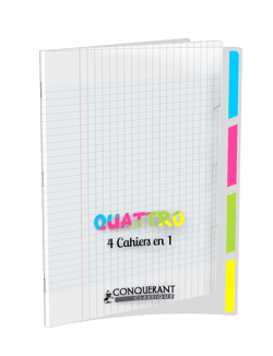 Cahier 4 sections Conquerant - Incolore - 24 x 32 cm - Quattro - 140 pages grands carreaux Seyès
