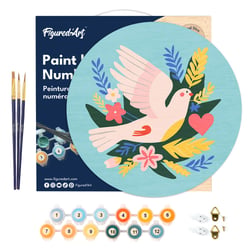Peinture par Numéro sur disque en bois - Figured'Art - Oiseau et fleurs