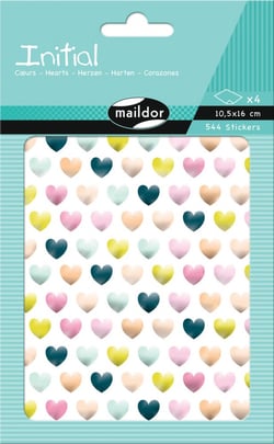 Stickers Initial Maildor - Mini coeurs métal et pastel - 10,5x16cm - 4 planches
