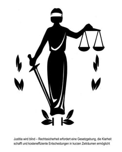 Justitia wird blind - Rechtssicherheit erfordert eine Gesetzgebung, die Klarheit schafft und kosteneffiziente Entscheidungen in kurzen Zeiträumen ermöglicht