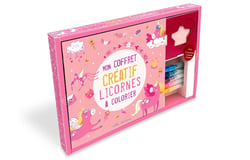 Mon coffret créatif : Licornes à colorier : Un livre de coloriage, 5 feutres et 3 pochoirs