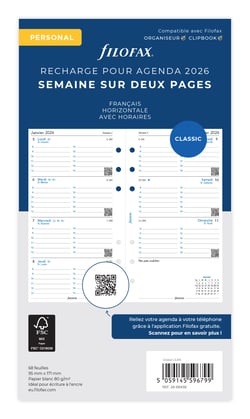 Recharge pour agenda semainier 2026 Filofax - Personnal 